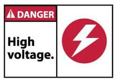 NMC - Accident Prevention Label, Header: DANGER - Legend: Danger - High Voltage, English, Red, Black & White, 5" Long x 3" High, Sign Muscle Finish - Eagle Tool & Supply