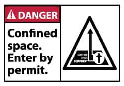 NMC - Accident Prevention Label, Header: DANGER - Legend: Danger - Confined Space - Enter by Permit, English, Red, Black & White, 5" Long x 3" High, Sign Muscle Finish - Eagle Tool & Supply