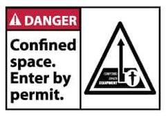 NMC - Accident Prevention Label, Header: DANGER - Legend: Danger - Confined Space - Enter by Permit, English, Red, Black & White, 5" Long x 3" High, Sign Muscle Finish - Eagle Tool & Supply