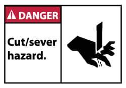 NMC - Accident Prevention Label, Header: DANGER - Legend: Danger - Cut/Sever Hazard, English, Red, Black & White, 5" Long x 3" High, Sign Muscle Finish - Eagle Tool & Supply