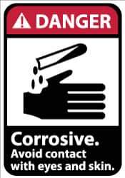 NMC - Accident Prevention Label, Header: DANGER - Legend: Danger - Corrosive - Avoid Contact with Eyes and Skin, English, Red, Black & White, 5" Long x 3" High, Sign Muscle Finish - Eagle Tool & Supply