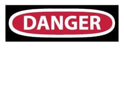 NMC - Accident Prevention Label, Header: DANGER - Legend: DANGER, English, Red, Black & White, 5" Long x 3" High, Sign Muscle Finish - Eagle Tool & Supply