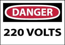 NMC - Accident Prevention Label, Header: DANGER - Legend: Danger - 220 Volts, English, Red, Black & White, 5" Long x 3" High, Sign Muscle Finish - Eagle Tool & Supply
