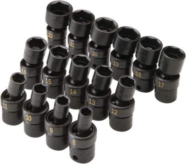 SK - 15 Piece 3/8" Drive Standard Impact Socket Set - 6 Points, 8 to 21mm, Metric Measurement Standard - Eagle Tool & Supply