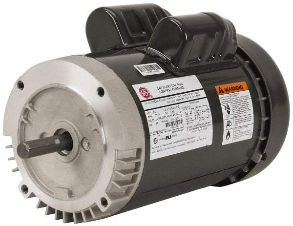 US Motors - 3/4 hp, TEFC Enclosure, No Thermal Protection, 1,140 RPM, 115/230 Volt, 60 Hz, Single Phase Capacitor Start-Cap Run Motor - Size 56C Frame, C-Face Mount, 1 Speed, Ball Bearings, 12.2/6.1 Full Load Amps, B Class Insulation, Reversible - Eagle Tool & Supply