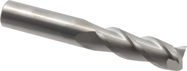 SGS - 3/4", 2-1/4" LOC, 3/4" Shank Diam, 5" OAL, 3 Flute, Solid Carbide Square End Mill - Single End, Uncoated, Spiral Flute, 38° Helix, Right Hand Cut, Right Hand Flute, Series 43 - Eagle Tool & Supply
