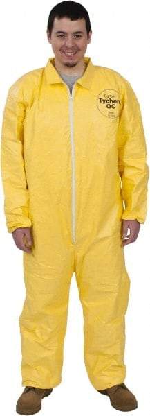Dupont - Size L PE Film Chemical Resistant Coveralls - Yellow, Zipper Closure, Open Cuffs, Open Ankles, Serged Seams - Eagle Tool & Supply
