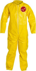 Dupont - Size XL PE Film Chemical Resistant Coveralls - Yellow, Zipper Closure, Open Cuffs, Open Ankles, Serged Seams - Eagle Tool & Supply