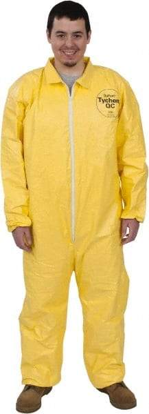 Dupont - Size M PE Film Chemical Resistant Coveralls - Yellow, Zipper Closure, Elastic Cuffs, Elastic Ankles, Serged Seams - Eagle Tool & Supply