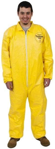 Dupont - Size XL PE Film Chemical Resistant Coveralls - Yellow, Zipper Closure, Elastic Cuffs, Elastic Ankles, Serged Seams - Eagle Tool & Supply