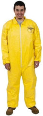 Dupont - Size XL PE Film Chemical Resistant Coveralls - Yellow, Zipper Closure, Elastic Cuffs, Elastic Ankles, Serged Seams - Eagle Tool & Supply