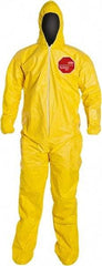 Dupont - Size XL PE Film Chemical Resistant Coveralls - Yellow, Zipper Closure, Elastic Cuffs, Open Ankles, Serged Seams - Eagle Tool & Supply