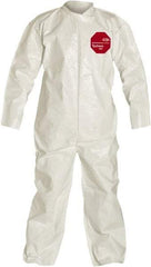 Dupont - Size 4XL Saranex Chemical Resistant Coveralls - White, Zipper Closure, Open Cuffs, Open Ankles, Bound Seams - Eagle Tool & Supply