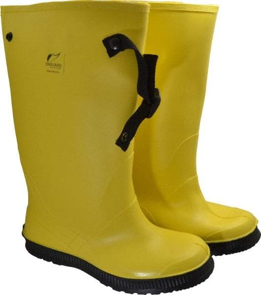 Dunlop Protective Footwear - Men's 11 Rain & Cold Resistant Overboots - 17" High, Plain Toe, Self Cleaning & Cleated Sole, PVC Upper, Yellow, Adjustable Polyester Strap, Buckles & Snaps - Eagle Tool & Supply