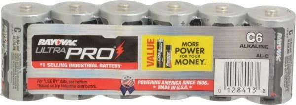 Rayovac - Size C, Alkaline, 6 Pack, Standard Battery - 1.5 Volts, Button Tab Terminal - Eagle Tool & Supply