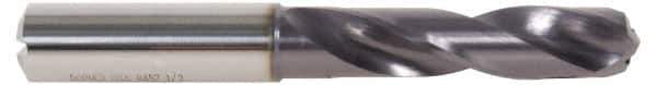 DORMER - #25 140° Spiral Flute Solid Carbide Screw Machine Drill Bit - TiAlN Finish, Right Hand Cut, 24mm Flute Length, 66mm OAL, Four Facet Split Point, Straight Shank, Through Coolant - Eagle Tool & Supply