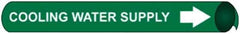 NMC - Pipe Marker with Cooling Water Supply Legend and Arrow Graphic - 8 to 10" Pipe Outside Diam, White on Green - Eagle Tool & Supply