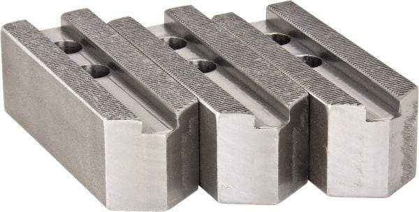 H & R Manufacturing - 1.5mm x 60° Serrated Attachment, Square Soft Lathe Chuck Jaw - 3 Jaws, Steel, 1" Btw Mount Hole Ctrs, 4-1/4" Long x 1-1/2" Wide x 1-1/2" High, 0.551" Groove, 12mm Fastener - Eagle Tool & Supply