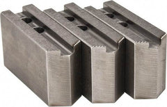 H & R Manufacturing - 1.5mm x 60° Serrated Attachment, Square Soft Lathe Chuck Jaw - 3 Jaws, Steel, 1" Btw Mount Hole Ctrs, 4-1/4" Long x 1-1/2" Wide x 2-1/2" High, 0.551" Groove, 12mm Fastener - Eagle Tool & Supply