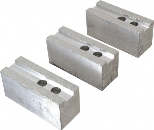 H & R Manufacturing - 1.5mm x 60° Serrated Attachment, Square Soft Lathe Chuck Jaw - 3 Jaws, Aluminum, 1.181" Btw Mount Hole Ctrs, 5-1/4" Long x 2" Wide x 2-1/2" High, 0.827" Groove, 16mm Fastener - Eagle Tool & Supply