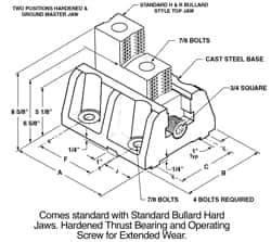 H & R Manufacturing - 12" Max Chuck Diam Compatibility, Cast Steel (Base) Bullard Hard Lathe Master Jaws - 10" Wide x 12" Long x 8-5/8" High - Eagle Tool & Supply