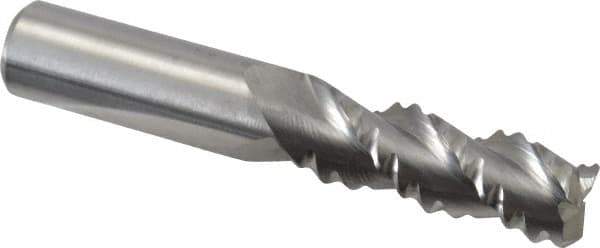 M.A. Ford - 1/2" Diam, Coarse Pitch, 1-1/4" LOC, 3 Flute Solid Carbide Roughing Square End Mill - Uncoated, 3" OAL, 1/2" Shank Diam, Single End, Centercutting, 45° Helix - Eagle Tool & Supply