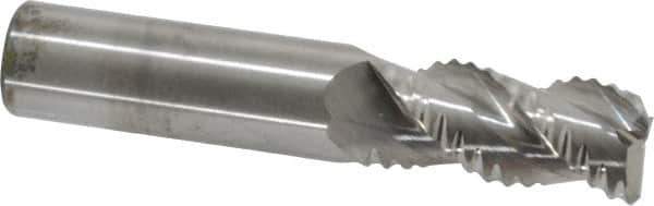 M.A. Ford - 3/4" Diam, Coarse Pitch, 1-1/2" LOC, 3 Flute Solid Carbide Roughing Square End Mill - Uncoated, 4" OAL, 3/4" Shank Diam, Single End, Centercutting, 45° Helix - Eagle Tool & Supply