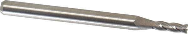 M.A. Ford - 5/64", 15/64" LOC, 1/8" Shank Diam, 1-1/2" OAL, 4 Flute, Solid Carbide Square End Mill - Single End, Uncoated, Spiral Flute, 30° Helix, Centercutting, Right Hand Cut, Right Hand Flute, Series 117 - Eagle Tool & Supply