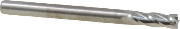 M.A. Ford - 1/8", 3/8" LOC, 1/8" Shank Diam, 1-1/2" OAL, 4 Flute, Solid Carbide Square End Mill - Single End, Uncoated, Spiral Flute, 30° Helix, Centercutting, Right Hand Cut, Right Hand Flute, Series 117 - Eagle Tool & Supply