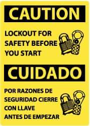 NMC - "Caution - Lockout for Safety Before You Start", 14" Long x 10" Wide, Rigid Plastic Safety Sign - Rectangle, 0.05" Thick, Use for Accident Prevention - Eagle Tool & Supply