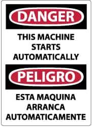 NMC - "Danger - This Machine Starts Automatically", 20" Long x 14" Wide, Pressure-Sensitive Vinyl Safety Sign - Rectangle, 0.004" Thick, Use for Accident Prevention - Eagle Tool & Supply