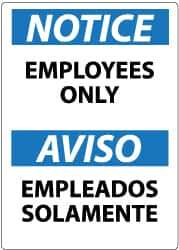 NMC - "Notice - Employees Only", 14" Long x 10" Wide, Pressure-Sensitive Vinyl Safety Sign - Rectangle, 0.004" Thick, Use for Security & Admittance - Eagle Tool & Supply