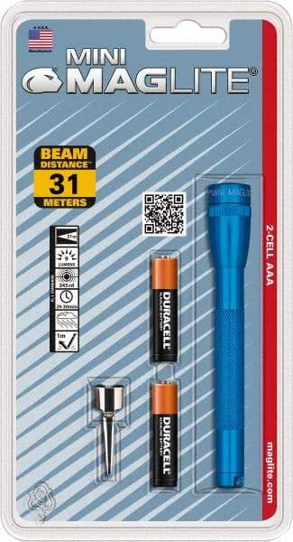 Mag-Lite - Krypton Bulb, 9 Lumens, Mini Flashlight - Blue Aluminum Body, 2 AAA Alkaline Batteries Included - Eagle Tool & Supply