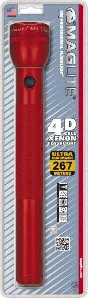 Mag-Lite - Krypton Bulb, 98 Lumens, Industrial/Tactical Flashlight - Red Aluminum Body, 4 D Batteries Not Included - Eagle Tool & Supply