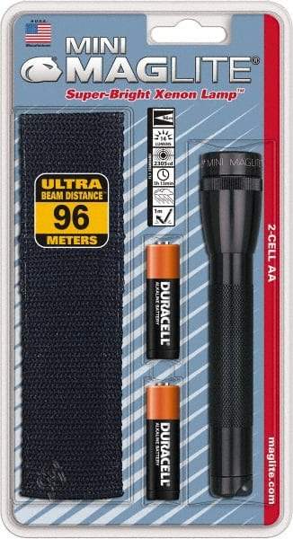 Mag-Lite - Krypton Bulb, 14 Lumens, Industrial/Tactical Flashlight - Black Aluminum Body, 2 AA Alkaline Batteries Included - Eagle Tool & Supply