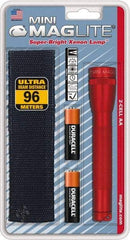 Mag-Lite - Krypton Bulb, 14 Lumens, Industrial/Tactical Flashlight - Red Aluminum Body, 2 AA Alkaline Batteries Included - Eagle Tool & Supply