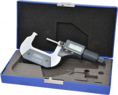 Fowler - 1 to 2 Inch Range, 0.0001 Inch Resolution, Standard Throat, IP54 Electronic Outside Micrometer - 0.0001 Inch Accuracy, Friction Thimble, 357 Battery, Data Output, Includes Case and Wrench - Eagle Tool & Supply