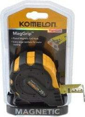 Komelon - 25' x 1" Yellow Blade Tape Measure - 1/16" Graduation, Inch Graduation Style, Yellow/Black Case - Eagle Tool & Supply