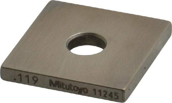 Mitutoyo - 0.119" Square Steel Gage Block - Accuracy Grade 0, Includes Certificate of Inspection - Eagle Tool & Supply