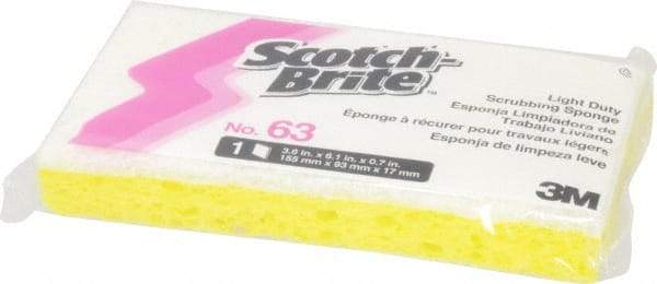 3M - 6.1" Long x 3.6" Wide x 0.7" Thick Scouring Sponge - Light-Duty, Yellow/White - Eagle Tool & Supply