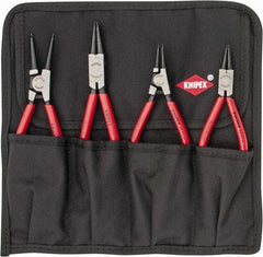 Knipex - 4 Piece, 1/2 to 2-1/2" Bore, 3/8 to 2-1/2" Shaft, Internal/External Retaining Ring Pliers Set - 0.053 to 0.07" Tip Diam Range - Eagle Tool & Supply