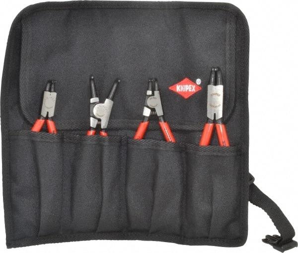 Knipex - 4 Piece, 5/16 to 2-1/2" Bore, 1/8 to 2-1/2" Shaft, Internal/External Retaining Ring Pliers Set - 0.035 to 0.07" Tip Diam Range - Eagle Tool & Supply