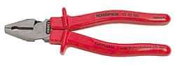 Knipex - 9" OAL, 1-3/4" Jaw Length x 1-1/8" Jaw Width, Side Cutting Pliers - Serrated Pipe Jaw, Flat Nose Head, Ergonomic Handles - Eagle Tool & Supply