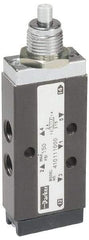 Parker - 0.20 CV Rate, 1/8" NPT Inlet Direct Air 2 Mechanical Spool Valve - 4 Way, 2 Position, 150 Max psi, Plunger Spring Return - Eagle Tool & Supply