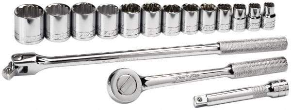 SK - 16 Piece 1/2" Drive Socket Set - 6, 12 Points, 7/16" to 1-1/4" Range, Inch Measurement Standard - Eagle Tool & Supply