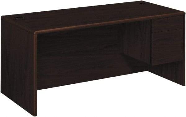 Hon - High Pressure Laminate Right Pedestal Desk - 66" Wide x 30" Deep x 29-1/2" High, Mahogany - Eagle Tool & Supply