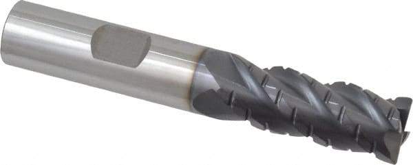 ProMax - 1/2" Diam, 1-1/4" LOC, 4 Flute Solid Carbide Roughing & Finishing Corner Radius End Mill - AlTiN Finish, 3" OAL, 1/2" Shank Diam, Weldon Shank, 40° Helix, Centercutting, Regular Length - Eagle Tool & Supply