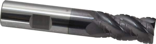ProMax - 5/8" Diam, 1-1/4" LOC, 4 Flute Solid Carbide Roughing & Finishing Corner Radius End Mill - AlTiN Finish, 3-1/2" OAL, 5/8" Shank Diam, Weldon Shank, 40° Helix, Centercutting, Regular Length - Eagle Tool & Supply