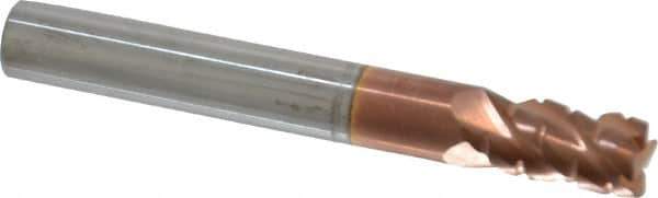 ProMax - 5/16" Diam, 1/2" LOC, 4 Flute Solid Carbide Roughing & Finishing Corner Radius End Mill - TiCN Finish, 2-1/2" OAL, 5/16" Shank Diam, Straight Shank, 40° Helix, Centercutting, Stub Length - Eagle Tool & Supply