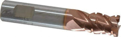ProMax - 3/8" Diam, 5/8" LOC, 4 Flute Solid Carbide Roughing & Finishing Corner Radius End Mill - TiCN Finish, 2" OAL, 3/8" Shank Diam, Weldon Shank, 40° Helix, Centercutting, Stub Length - Eagle Tool & Supply